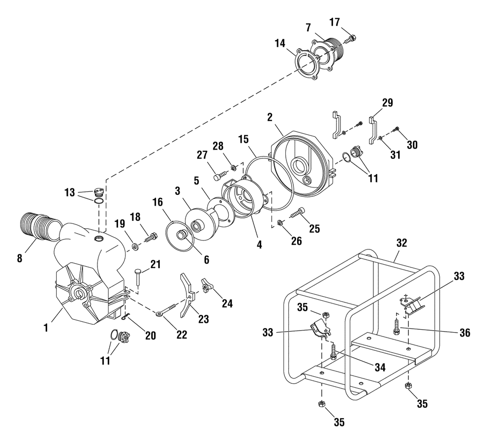 Trash Pump (315389) Diagram and Parts List for 073022-1-198GPMVOX  Briggs and Stratton Water Pump